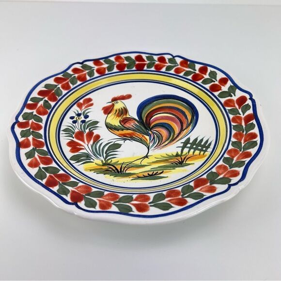 Henriot Quimper France Multicolor Rooster 10" Wall Hang Plate Hand Painted - Picture 2 of 7